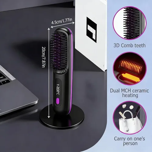 Miniatura 3 de Go Brush 2026 actualizado - Pro para cabello corto - Cepillo alisador inalámbrico con calor rápido, 3 ajustes de temperatura, cuidado iónico
