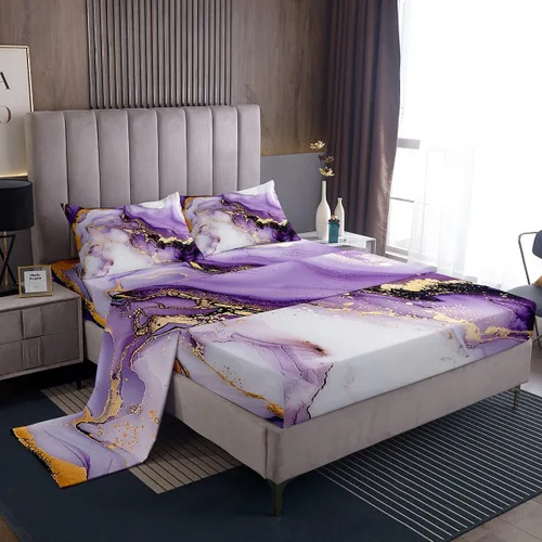 Miniatura 11 de Erosebridal Juego de sábanas tamaño individual de acuarela gris con mármol negro para niños y adolescentes, juego de ropa de cama