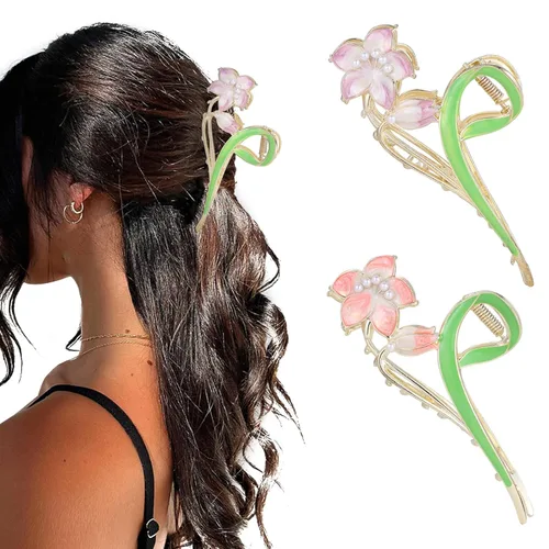 Miniatura 14 de Grandes pinzas de mandíbula de metal antideslizantes con mariposa brillante para mujeres - Agarre fuerte y bonito, accesorios para el cabello