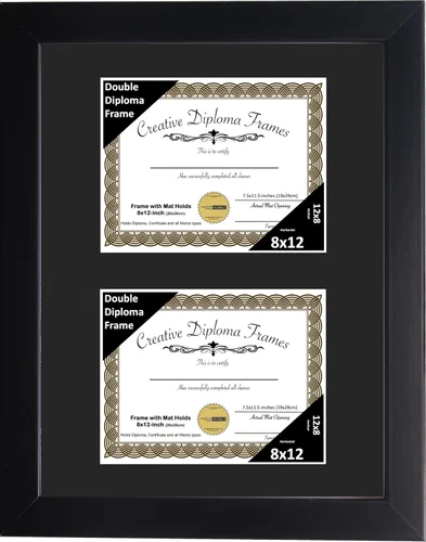 Miniatura 78 de Creative Picture Frames Marco de diploma doble clásico negro de 6 x 8 pulgadas con vidrio negro y colgador de pared instalado