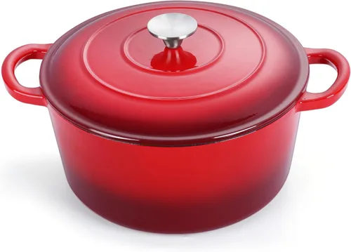 Miniatura 21 de E-far - Horno holandés de 6 cuartos de galón, esmaltado de hierro fundido con tapa, olla de cocina redonda antiadherente para Naranja
