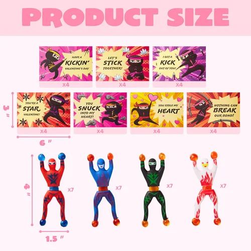Miniatura 6 de JOYIN Paquete de 28 paquetes de ninja pegajoso para escalada en la pared para el día de San Valentín con tarjetas de regalo, juguetes para aliviar