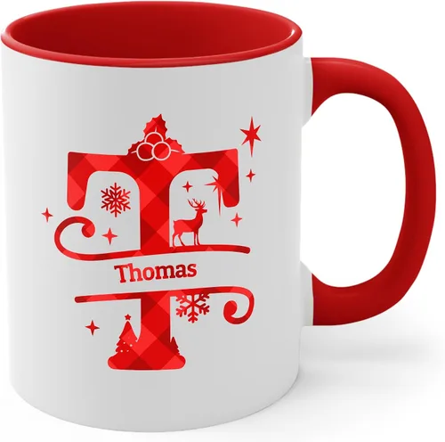 Miniatura 6 de Taza de café con inicial de decoración navideña con nombre, taza personalizada para mujeres y hombres, regalos con monograma, tazas de café