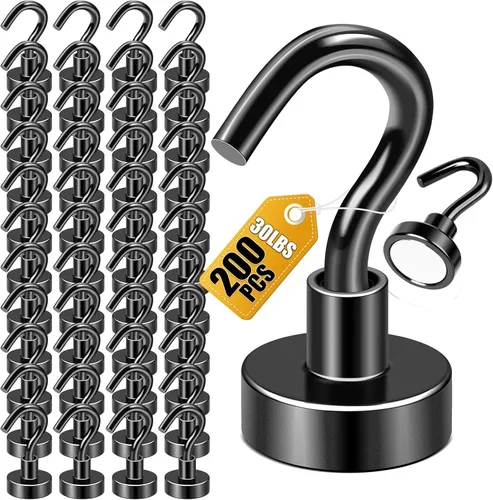 Miniatura 24 de Diymag Ganchos magnéticos, resisten 80 lb, 20 unidades, neodimio de tierras raras fuertes para colgar, colgador magnético para cortina, hogar, Negro