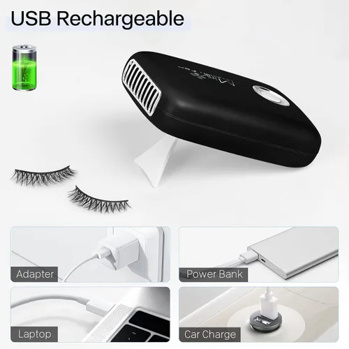 Miniatura 4 de Buqikma Mini ventilador de pestañas para extensión de pestañas, secador de pestañas portátil, ventilador de pestañas USB recargable de mano con 3