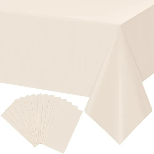 Miniatura 53 de 3 manteles color beige para mesas rectangulares, mantel desechable de plástico marfil, mantel impermeable color crema para cumpleaños, bodas