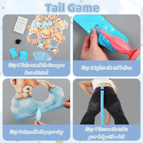 Miniatura 4 de Vicenpal Juego de 6 juegos de oso azul para baby shower, actividades divertidas para baby shower, juego de fiesta de revelación de género