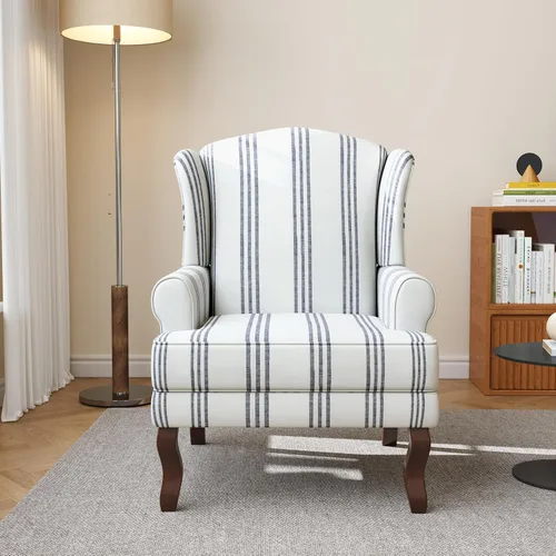 Miniatura 3 de Silla decorativa de respaldo alto, sillón tapizado en tela con patas de madera maciza, sillón retro, cómodo sofá individual, asiento de lectura