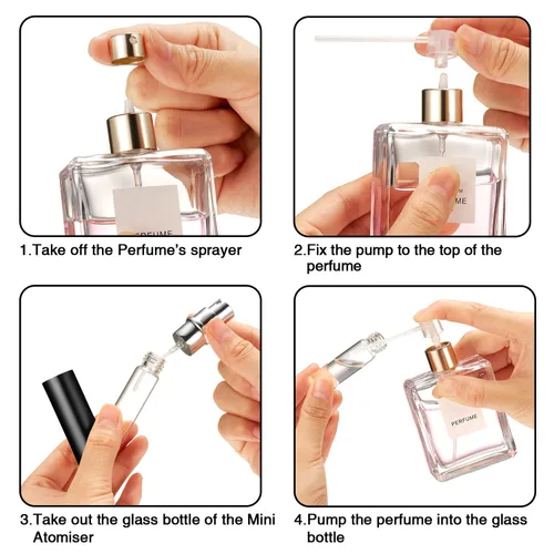 Miniatura 4 de Boao 14 piezas de 0.2 fl oz de perfume de viaje recargable atomizador negro mini muestra de fragancia dispensador de colonia de vidrio forrado