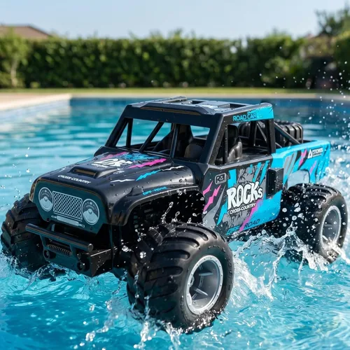 Miniatura 9 de KB KAIBO - Camiones monstruo impermeables para niños, 2.4G, coche RC anfibio, 1:16, barco RC todo terreno para niños y adultos, 4WD, 2 baterías Q156