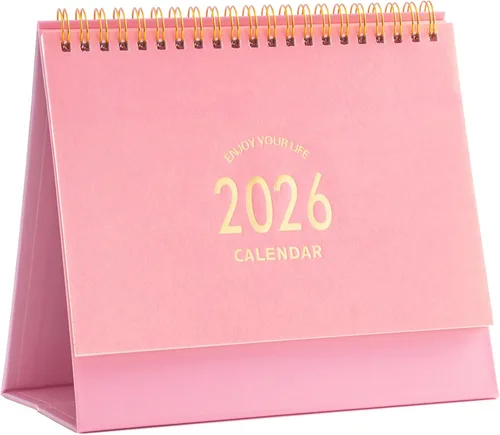Calendario de escritorio pequeño 2026-2027, calendario de escritorio abatible de pie de enero de 2026 a junio de 2027, calendario mensual de Rosa