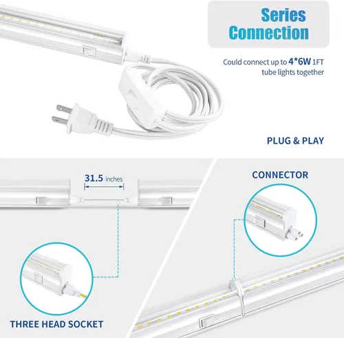 Miniatura 5 de Hywymlait T5 - Luces de cultivo para plantas de interior, espectro completo de 5000 K, lámpara LED de cultivo de 1 pie, tiras de luz de cultivo