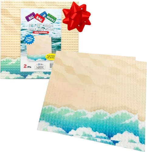 Miniatura 9 de Summer Beach - Placas base para terreno para ladrillos de construcción, juego de 2 placas de construcción grandes de 10 x 10 pulgadas, doble