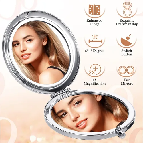 Miniatura 4 de Cindeer 12 piezas de espejo pequeño compacto plegable de bolsillo para maquillaje redondo de mano, espejo de diamantes de imitación compacto