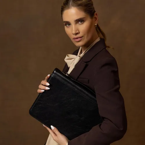 Miniatura 3 de Time Resistance Portafolio de cuero Bolsa de documentos con asa de transporte Funda para tablet fabricada en Italia