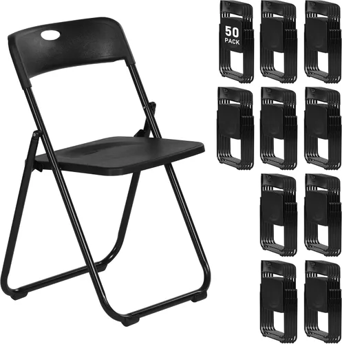 Miniatura 19 de Paquete de 10 sillas plegables de plástico negro, asientos comerciales apilables portátiles para interiores y exteriores con marco de acero