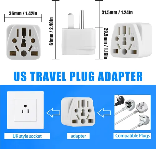 Miniatura 8 de Paquete de 4 adaptadores de enchufe de Reino Unido a EE. UU., adaptador de enchufe europeo a estadounidense, adaptadores de enchufe de viaje, Blanco