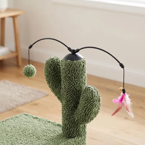 Miniatura 4 de Árbol de cactus para gatos de interior de 32 pulgadas, casa para gatos 2 en 1 con poste rascador de sisal y rampa, torre para gatos de 2 niveles