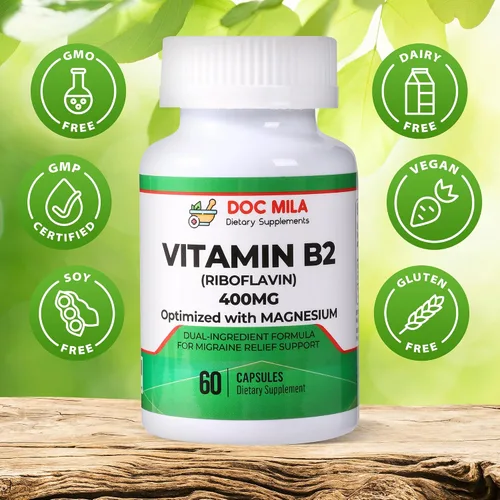 Miniatura 5 de Vitamina B2 Riboflavina 400 mg Cápsulas – Suplemento de alivio de la migraña para niños y adultos – Apoyo para el dolor de cabeza – Tabletas