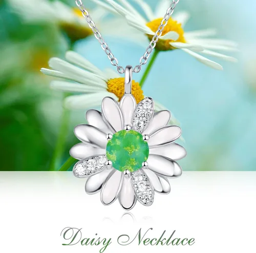 Miniatura 2 de KINGWHYTE Daisy Necklace Gifts for Women 925 Sterling Silver Opal Daisy Pendant Spring Flower Necklace Jewelry Graduation Birthday Celebrate
