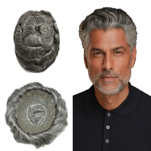 Miniatura 24 de Hair Toupee para hombres Sistema de reemplazo de pelo completo Poly pieza de pelo para hombre Toupee Durable Europeo Sistema de cabello humano #420