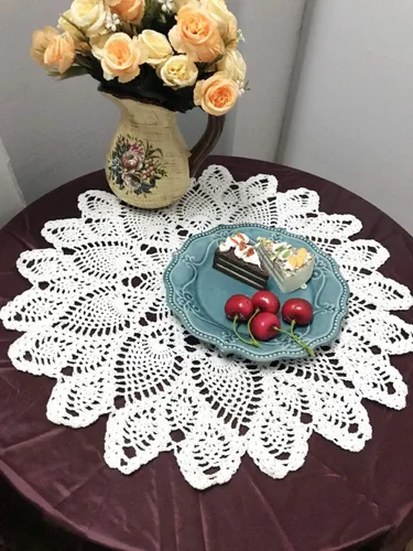 Miniatura 7 de Damanni Mantel de encaje hecho a mano de algodón hecho a mano, redondo, beige, 20 pulgadas
