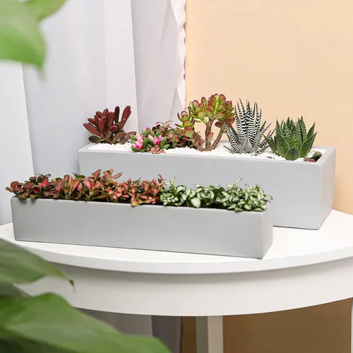 Miniatura 5 de Maceta rectangular de cemento gris de 15 pulgadas para suculentas, caja de alféizar de ventana