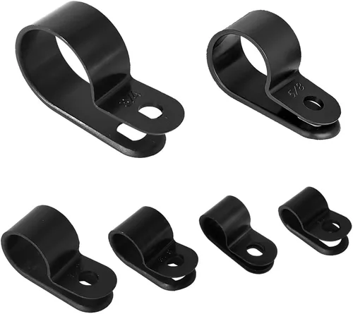 Abrazadera para cable, 210 Uds. Abrazadera de cable tipo R 1/4 "5/16" 3/8" 1/2 "5/8" 3/4 "Nylon Cable Fastener Clips para Gestión de Cables - Negro