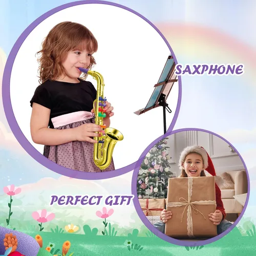 Miniatura 4 de Treela Juego de 3 instrumentos musicales, saxofón, trompeta y cuerno para principiantes, 3 instrumentos musicales de viento y latón, combo