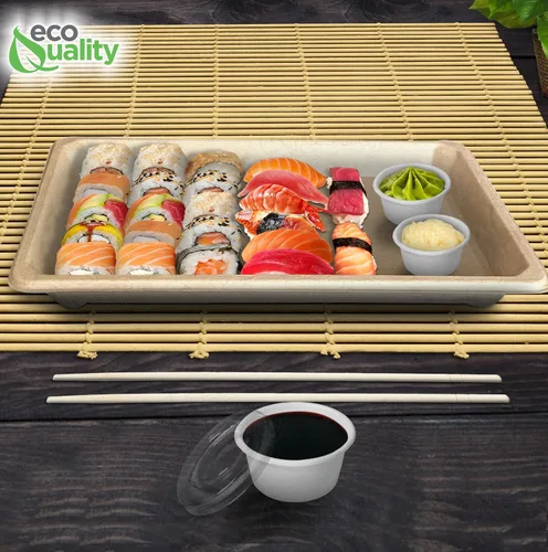 Miniatura 8 de EcoQuality Bandejas de sushi compostables XL - Contenedor de sushi para llevar bagazo de caña de azúcar natural - Biodegradable, plato de sushi