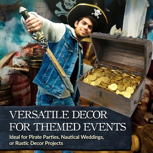 Miniatura 7 de Nautical Cove Cofre del tesoro pirata hecho a mano para premios infantiles y aula con cerradura y llaves de esqueleto, caja de almacenamiento