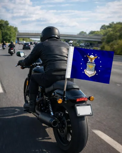 Miniatura 2 de AGAS - Bandera de motocicleta de la Fuerza Aérea – 6 x 9 pulgadas – Poliéster de punto impreso de doble cara – Bordes de doble costura – Bandera