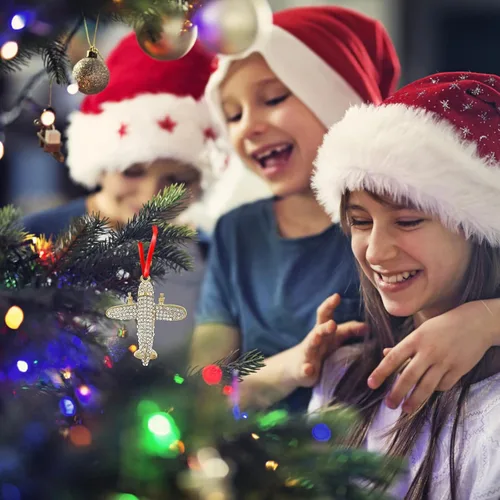 Miniatura 2 de WaaHome Adornos de Navidad de avión de metal 2025, adorno de recuerdo de avión plateado para decoraciones de árbol de Navidad, adornos únicos