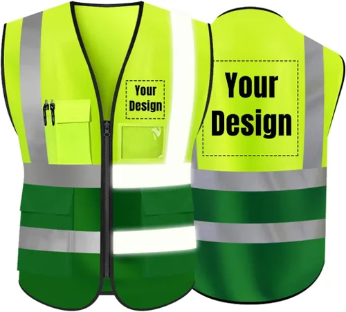 Miniatura 9 de Chaleco de seguridad de alta visibilidad con tiras reflectantes, personaliza tu logotipo Hi Vis, chaleco de trabajo al aire libre con 5 bolsillos