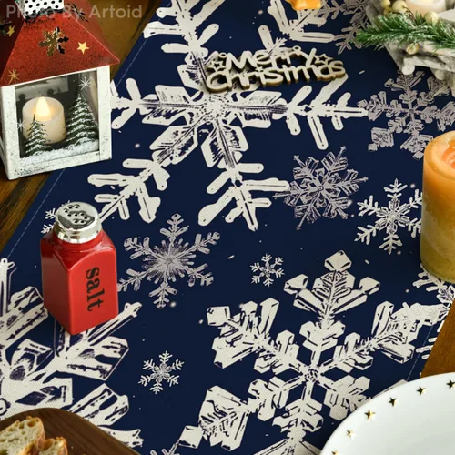 Miniatura 3 de Artoid Mode Camino de mesa de Navidad con copos de nieve azul marino, decoración de mesa de comedor para vacaciones de invierno, para decoración