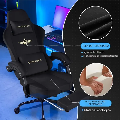 Miniatura 4 de GTPLAYER Silla de juegos de tela con cojín de resorte de bolsillo, sillas de juegos grandes y altas, silla de computadora de respaldo alto de 350