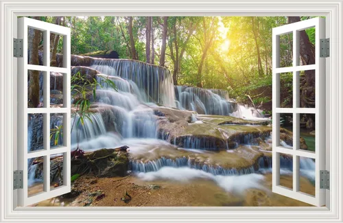 Miniatura 14 de Calcomanía de pared falsa para ventana, atardecer de verano, paisaje marino, océano, playa, póster de ventana falsa para decoración de pared
