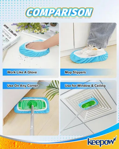 Miniatura 6 de KEEPOW Paños de barrido en seco reutilizables de microfibra compatibles con trapeador Swiffer, almohadillas lavables a máquina para trapeador