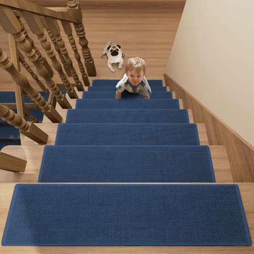 Miniatura 13 de Alfombras para escalones de madera, alfombra antideslizante para peldaños con respaldo de goma, alfombras antideslizantes de poliéster suaves