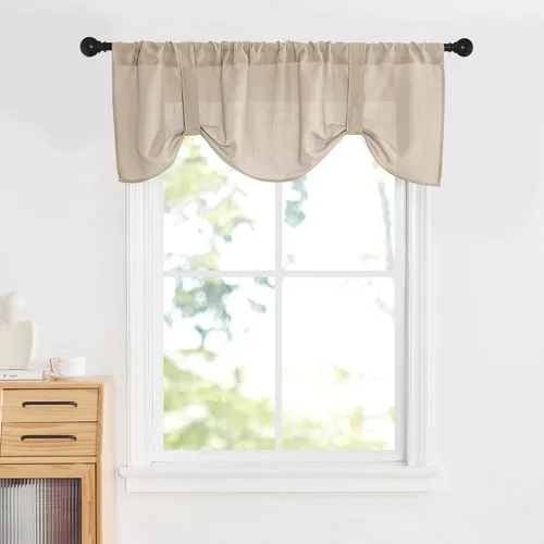 Miniatura 16 de NICETOWN Cenefa con textura de lino para ventana de cocina y sala de estar, filtrado de luz, estilo campestre bohemio, con bolsillo para barra, 2