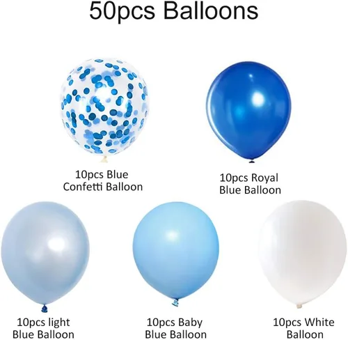 Miniatura 3 de Globos de látex de confeti azul real, 50 globos de 12.0 in, azul claro y blanco para fiesta de cumpleaños, boda decoración Azul y blanco
