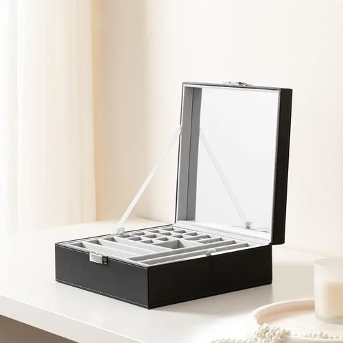 Miniatura 3 de Oyydecor Joyero para regalos de mujeres y niñas organizador de joyas de 2 capas estuche de almacenamiento de joyas de piel sintética con bandeja