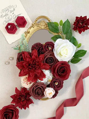 Miniatura 94 de FACINOC Ramos de Rosas Artificiales Naranjas, Juego de Caja de Flores Artificiales con Tallos para DIY, Bodas, Despedidas de Soltera, Decoraciones