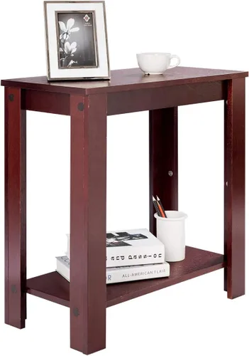 Miniatura 16 de Giantex Narrow End Table, 2-Tier Side Table with Open Storage Shelf, Retro Wood Sofa Table Bedside Tables for Small Spaces, Slim Nightstand for