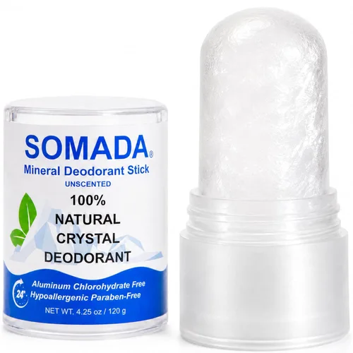SOMADA Desodorante de cristal en barra para mujeres y hombres, 4.25 onzas (4.23 oz), roca de sal de alumbre 100% natural, roca mineral sin perfume