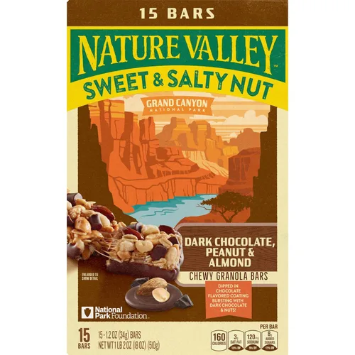 Miniatura 4 de Nature Valley Barras de granola de nueces dulces y saladas, chocolate oscuro y almendra, 15 barras, 18 onzas