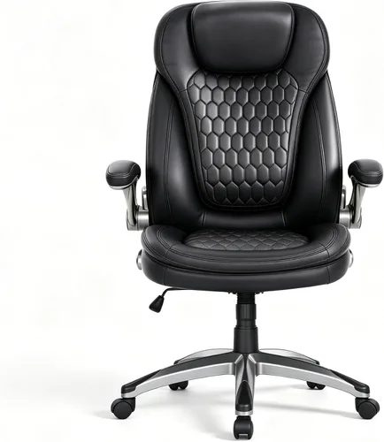 Silla ergonómica de oficina ejecutiva, silla de escritorio de cuero con respaldo alto con brazos abatibles y altura ajustable, silla giratoria para