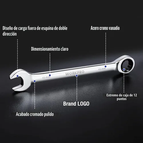 Miniatura 3 de WORKPRO - Juego de 22 llaves de trinquete ajustables combinadas, 72 dientes, juego de llaves de trinquete con caja organizadora, métrica 6-18mm