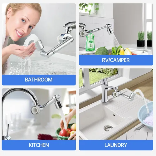 Miniatura 7 de YYKBZ 1440° Extensión de Filtro de Agua Giratoria para Lavabo Aireador, 2 Modos Giratorios para Lavado de Cara y Ojos en Baño/Cocina, Extensión