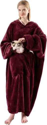Miniatura 14 de Krifey Manta con capucha de sherpa de gran tamaño como regalo de cumpleaños para mamá, mujer, novia, hombre, acogedora sudadera con bolsillo gigante